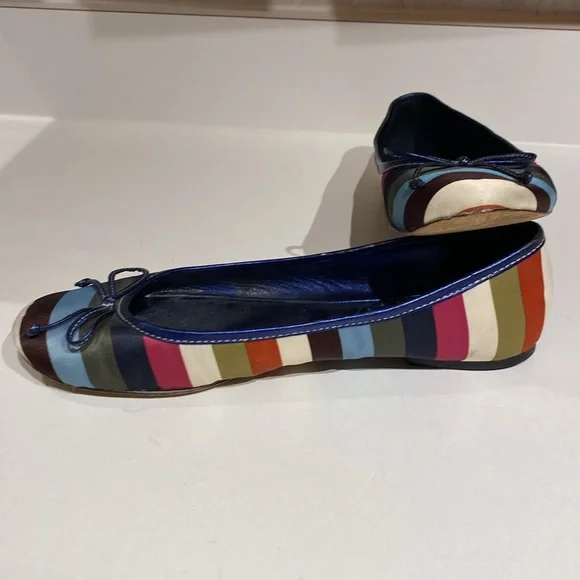 Coach Ballet Flats Silk Striped Legacy Stripe Womens Preppy Shoes - 8.5 - Picture 8 of 9